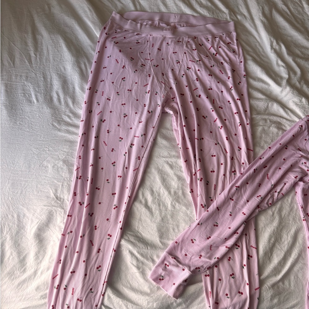 SKIMS Pink Cherry Print Pajama SET